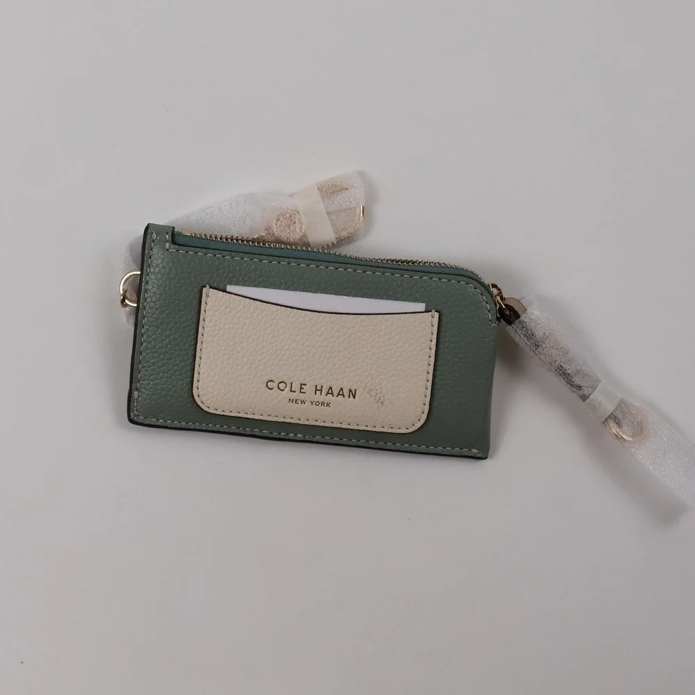 Cole Haan Card Case Wallet Sage Green Colorblock Leather NWT